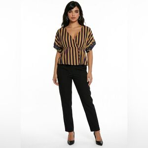 PLEASE Italian 100% Rayon Striped Tropical Wrap Top Size Medium